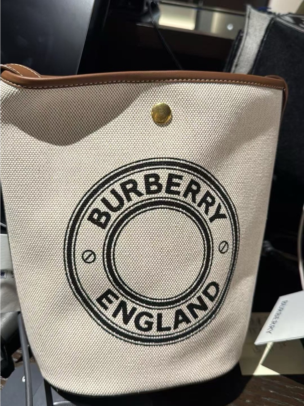 Burberry Canvas Toiletry Pouch in Cream with Brown Trim and Black Logo